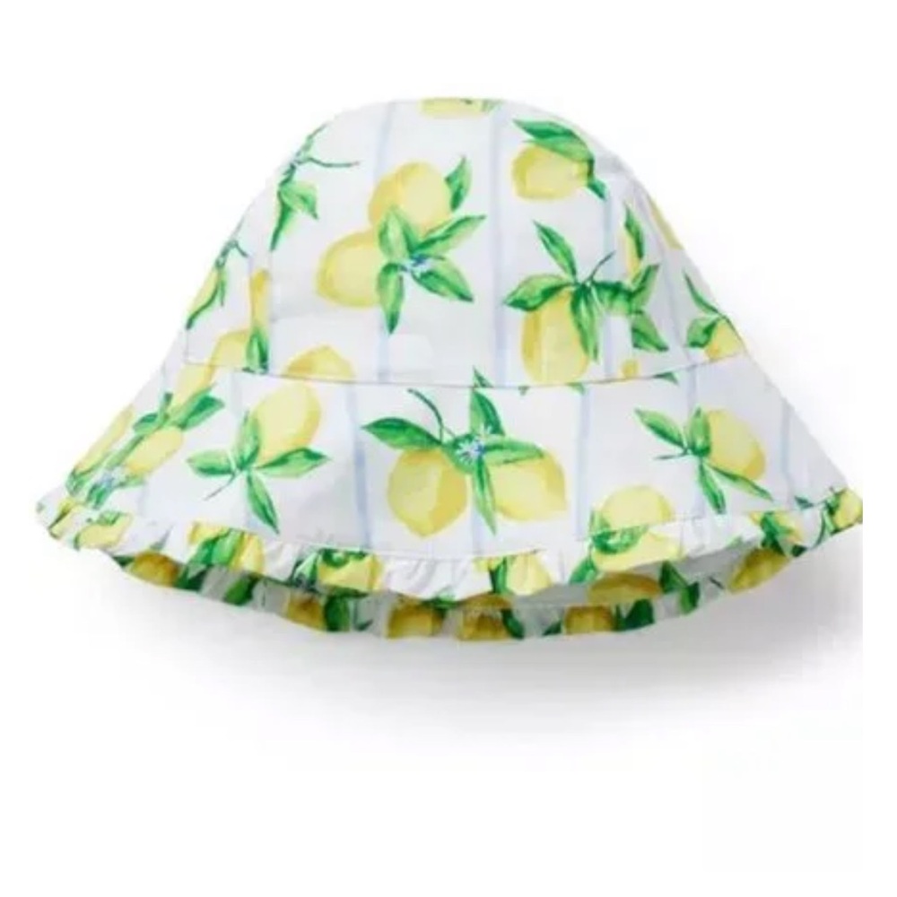 Janie and Jack White Lemon Print Ruffle Brim Sun Hat